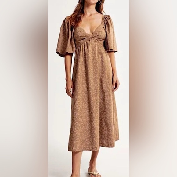 Abercrombie & Fitch Dresses & Skirts - Abercrombie & Fitch Polka Dot Angel Sleeve Twist Front Tie back Brown Midi Dress